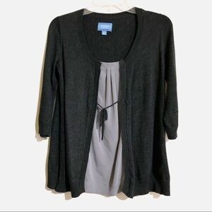 Simply Vera, Vera Wang Soft Knit Gray Tie Front Sweater/Blouse. Size XS